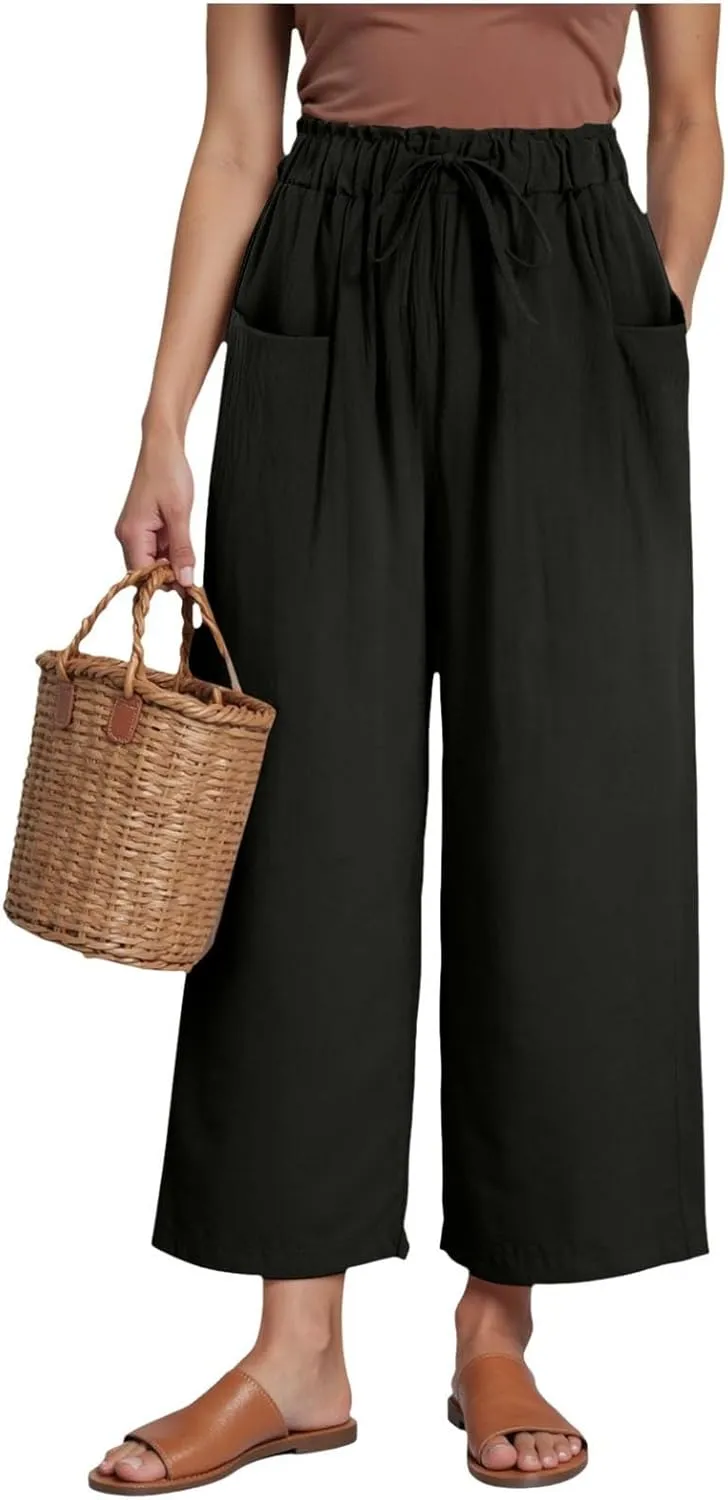 Womens Linen Wide Leg Pants Womens Linen Pants Wide Leg for Women High Waist Casual Relaxed with Pockets Inseam
