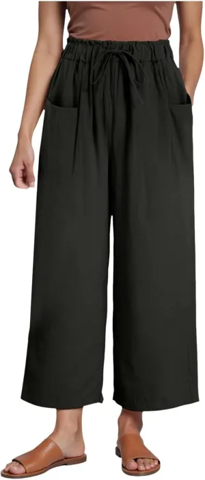 Womens Linen Wide Leg Pants Womens Linen Pants Wide Leg for Women High Waist Casual Relaxed with Pockets Inseam