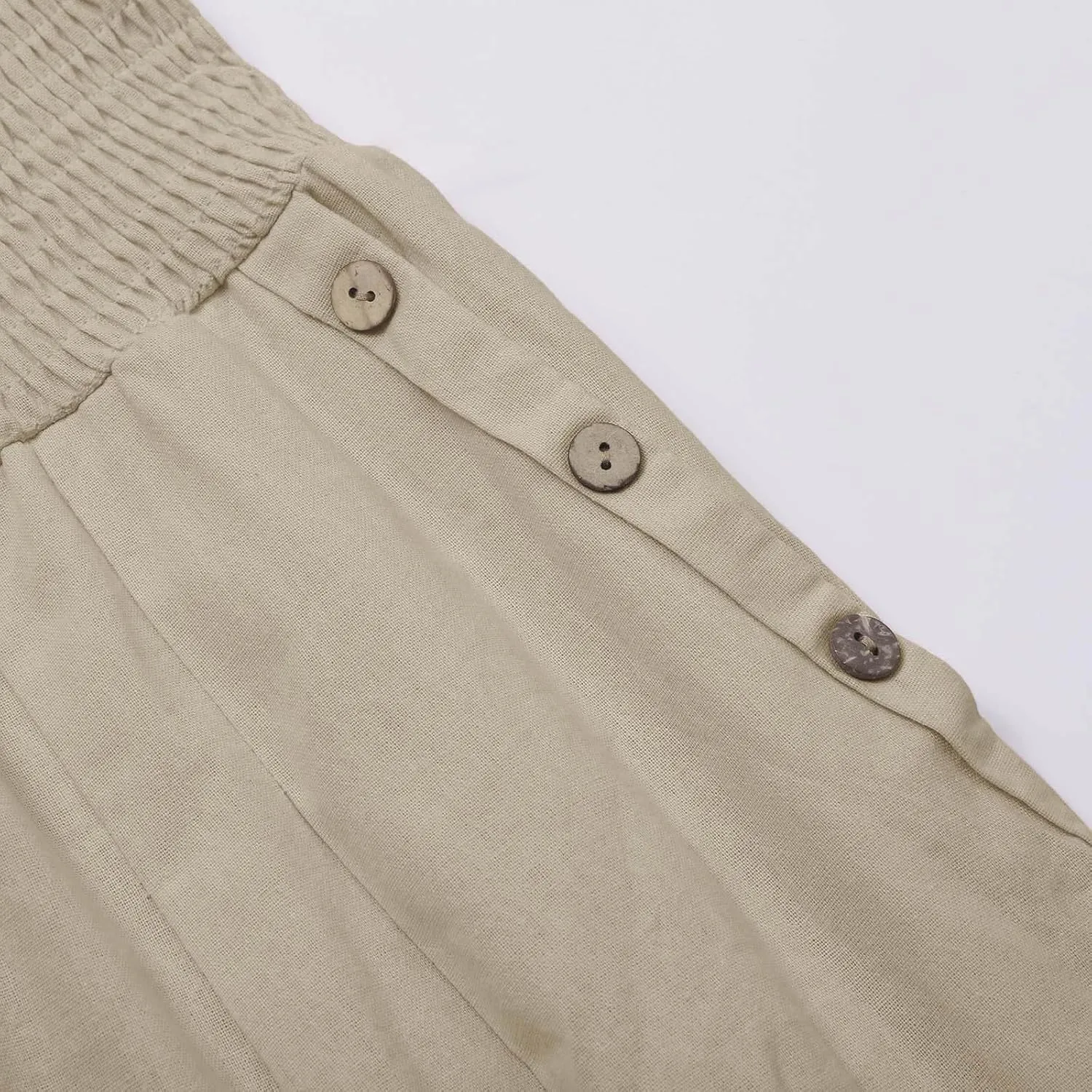 Womens Linen Wide Leg Pants Women's Summer Wide Leg Palazzo Pants Summer Boho Bagyy High Smocked Waist Casual Loose