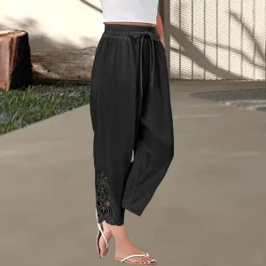Women’s Loose Casual Wide Leg Pants Loose Lightweight Comfy Elastic Waist Cropped Trousers with Pockets 2025