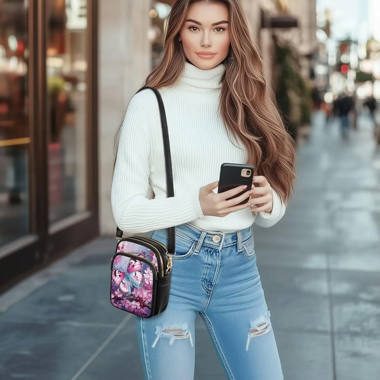 Women's Multi-Pocket PU Leather Crossbody Bag Soft Shoulder Handbags Travel Zippered Purse with Adjustable Strap