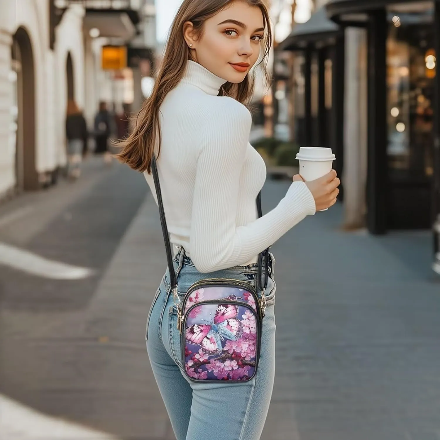 Women's Multi-Pocket PU Leather Crossbody Bag Soft Shoulder Handbags Travel Zippered Purse with Adjustable Strap