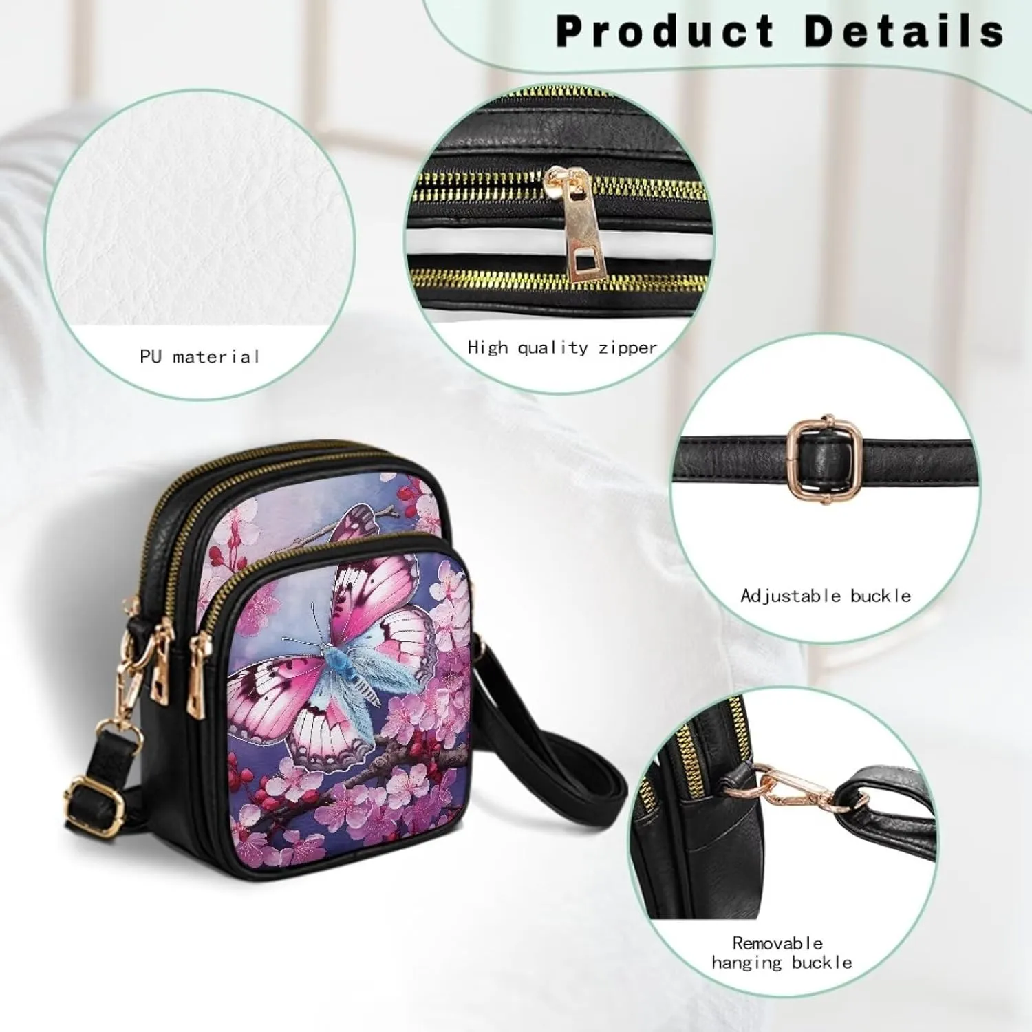 Women's Multi-Pocket PU Leather Crossbody Bag Soft Shoulder Handbags Travel Zippered Purse with Adjustable Strap