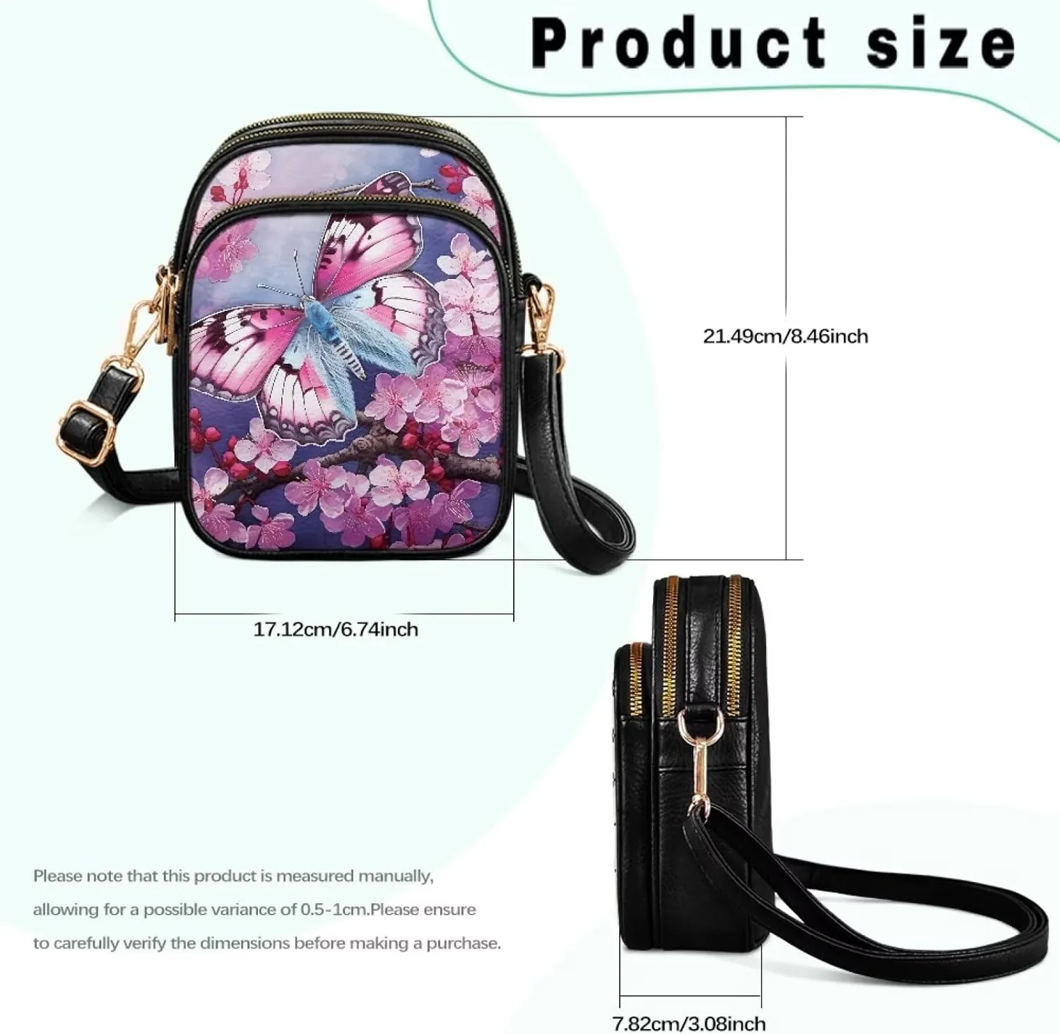 Women's Multi-Pocket PU Leather Crossbody Bag Soft Shoulder Handbags Travel Zippered Purse with Adjustable Strap