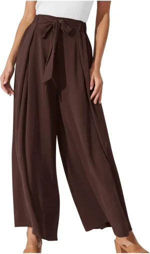 Women's Palazzo Pants Summer Stylish Casual High Waisted Cotton Linen Trousers Loose Pleated Wide Leg Paperbag Slacks