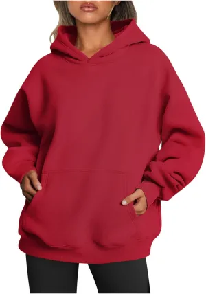 Womens Plain Hoodies Sweatshirts Ladies Fleece Sweaters Long Sleeve Hooded Pullover Tunic Tops Oversized Sweatshirt
