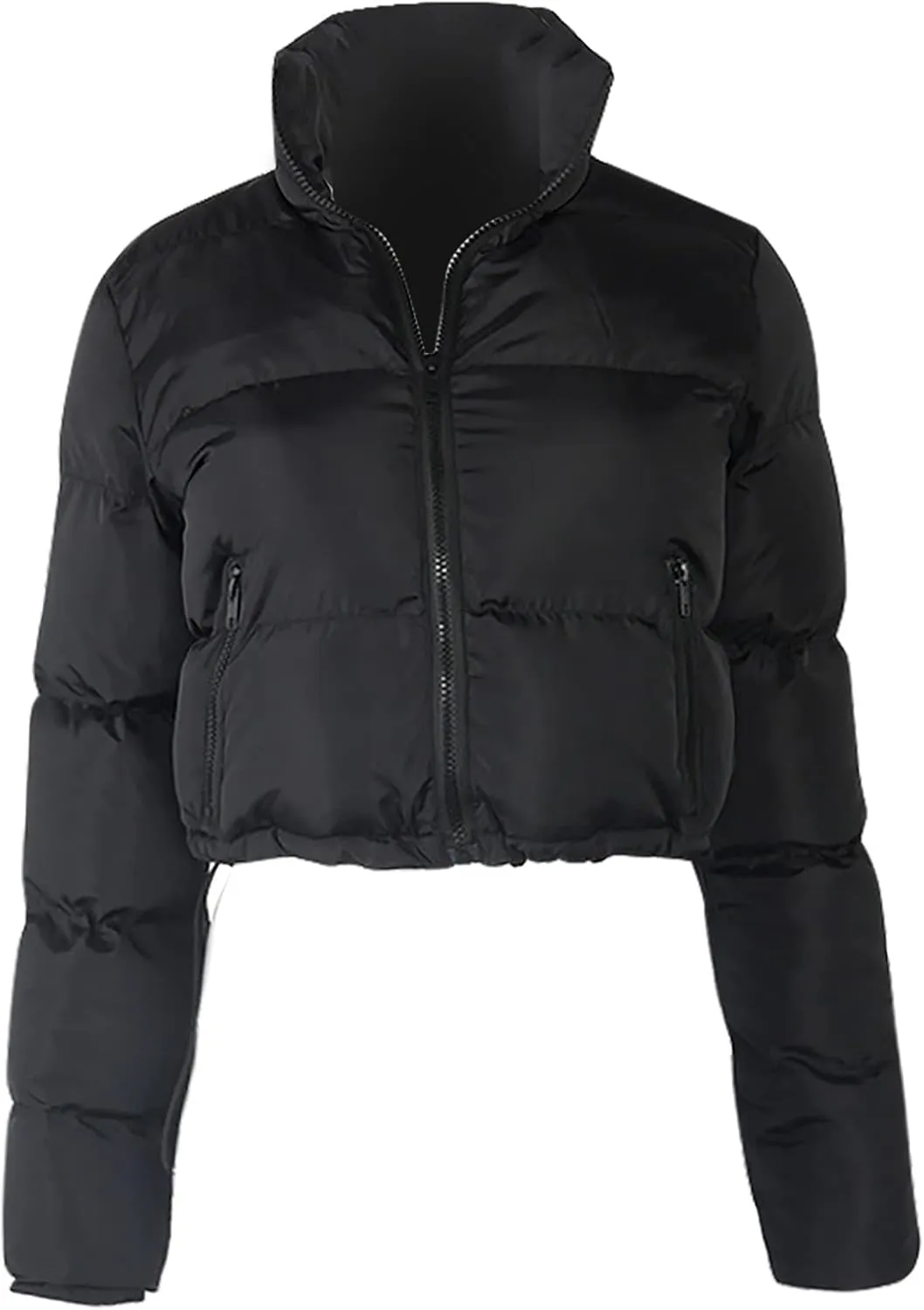 Women's Short Puffer Jackets Cropped Winter Coats Y2k Quilted Jackets Zip Up Padded Stand Collar Outerwear Pockets