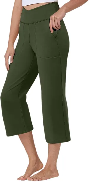 Womens Straight Leg Pants Womens Wrinkle Free Mid Rise Casual Wide Leg Trousers Button Down Loose Work Office Business S