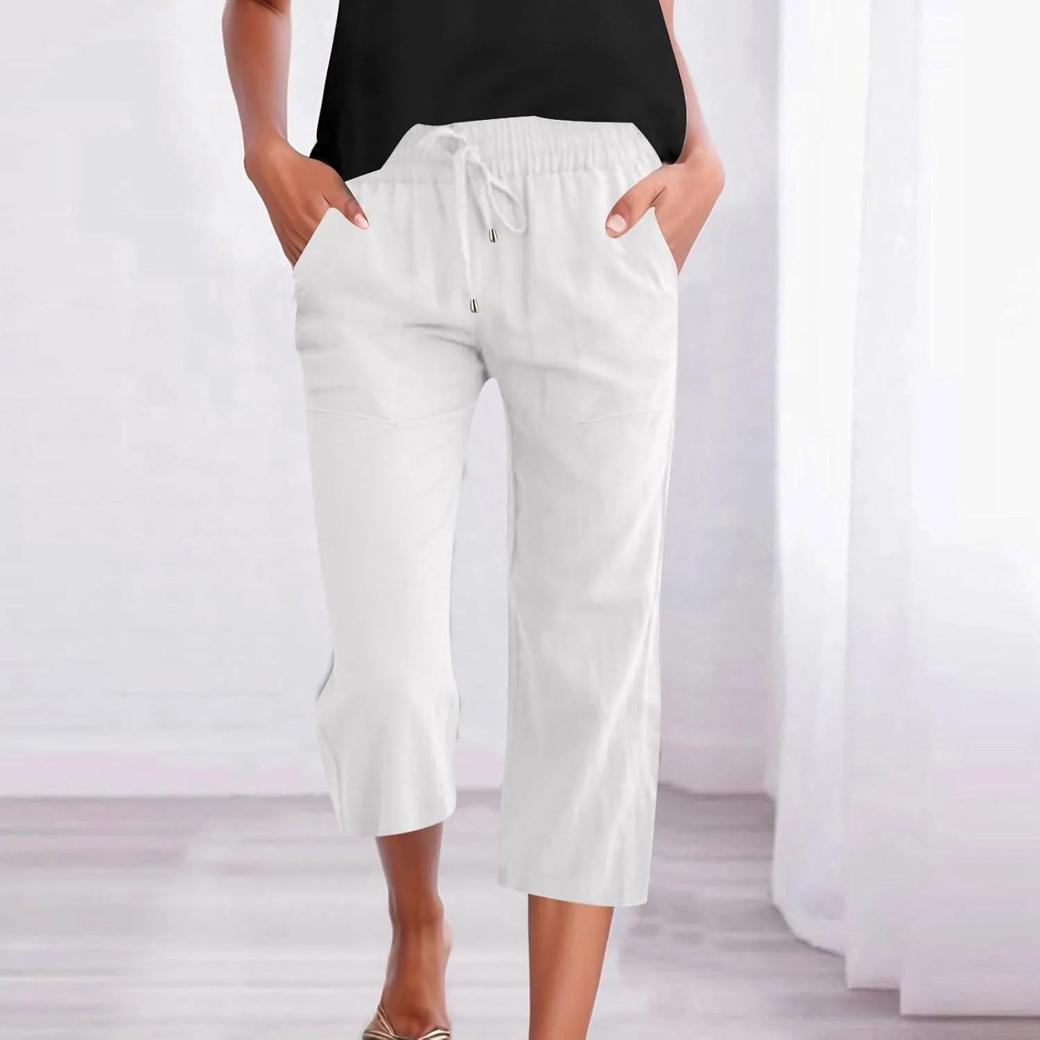 Womens Straight Leg Pants Womens Wrinkle Free Mid Rise Casual Wide Leg Trousers Button Down Loose Work Office Business S