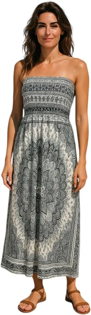 Women's Summer Bohemian Spaghetti Strapless Off Shoulder Backless Midi Long Maxi Dress.