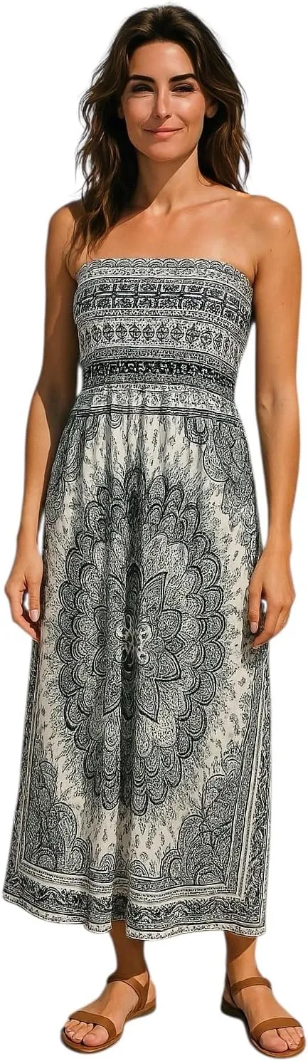Women's Summer Bohemian Spaghetti Strapless Off Shoulder Backless Midi Long Maxi Dress.