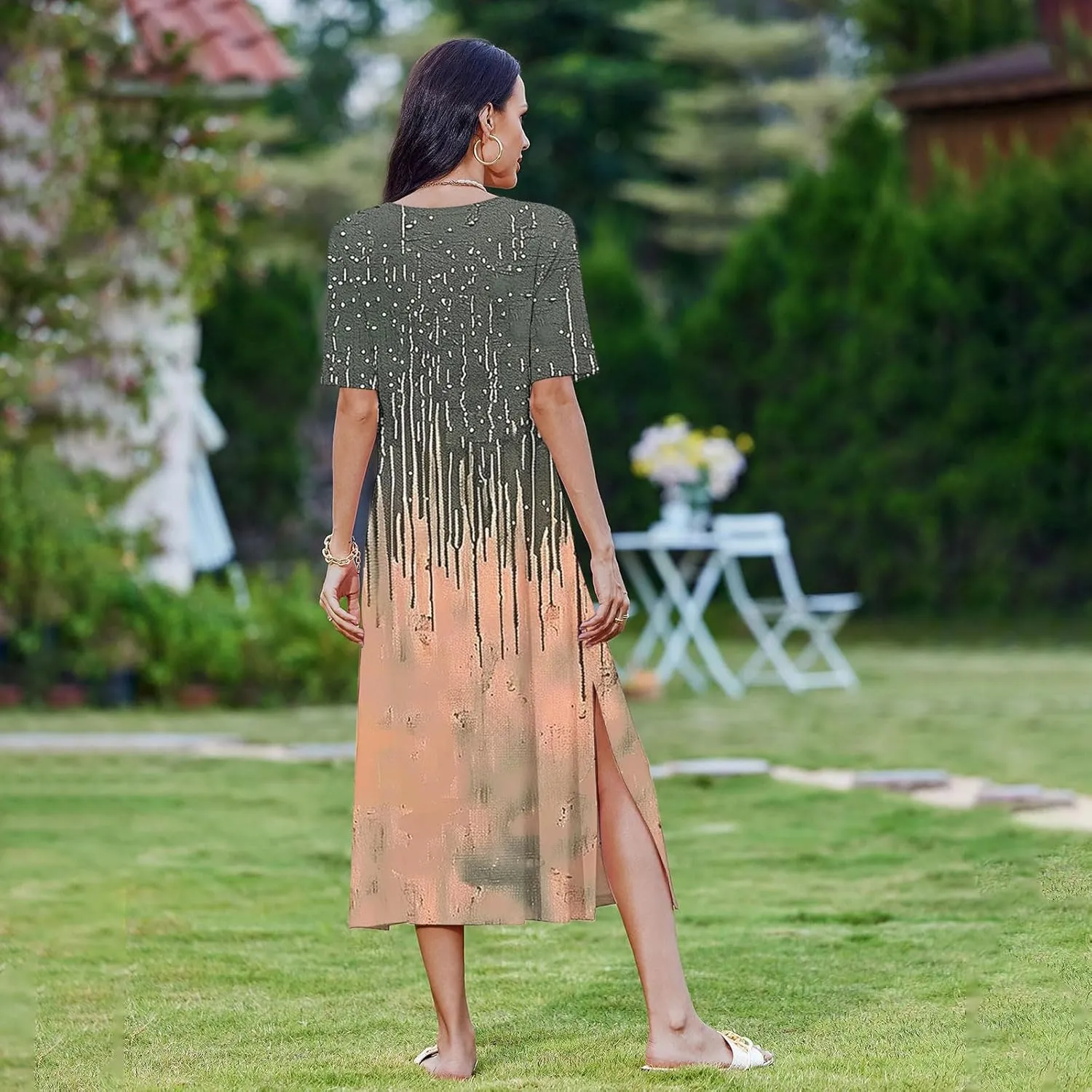 Womens Summer Dresses Casual Boho Floral Print Short Sleeve Midi Sundress Loose Fit Fashion Dress with Pockets