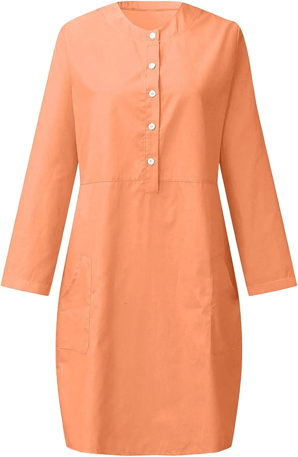 Womens Summer Dresses Plus Size Casual Cotton Linen Long Sleeve Mini Sundress Button Loose Fit Dress with Pockets