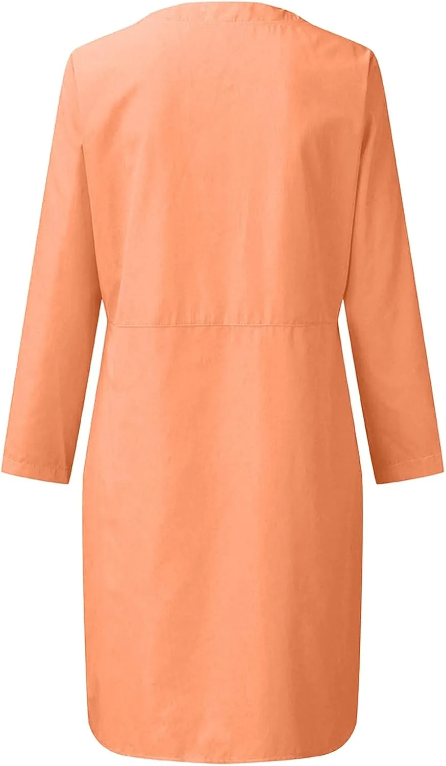 Womens Summer Dresses Plus Size Casual Cotton Linen Long Sleeve Mini Sundress Button Loose Fit Dress with Pockets