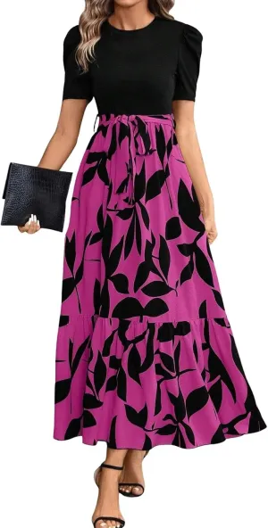 Women's Summer Maxi Dress Casual 2025 Trendy Short Sleeve Long Dresses Ruffle Hem A Line Beach Sundress Flowy Elegant