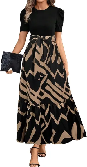 Women's Summer Maxi Dress Casual 2025 Trendy Short Sleeve Long Dresses Ruffle Hem A Line Beach Sundress Flowy Elegant