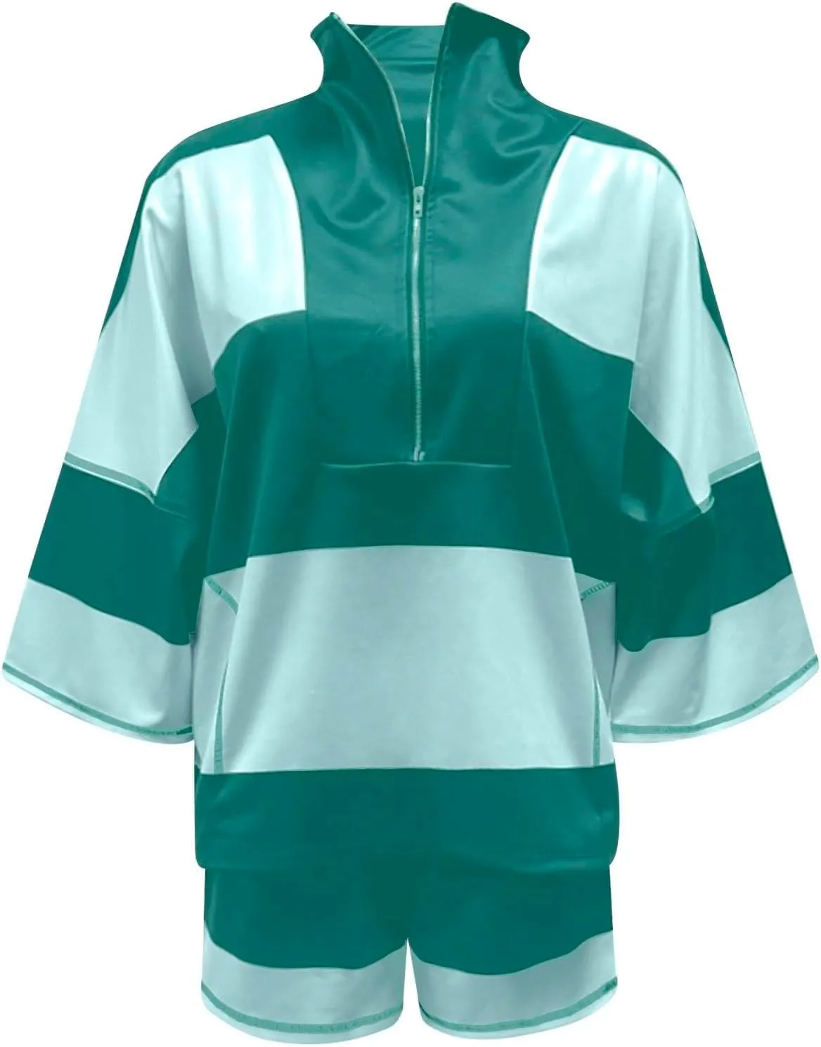 Women's Summer Striped Workout Set Two Piece Outfit Tracksuit Oversized Lounge Set Top and Shorts Sets with Pockets