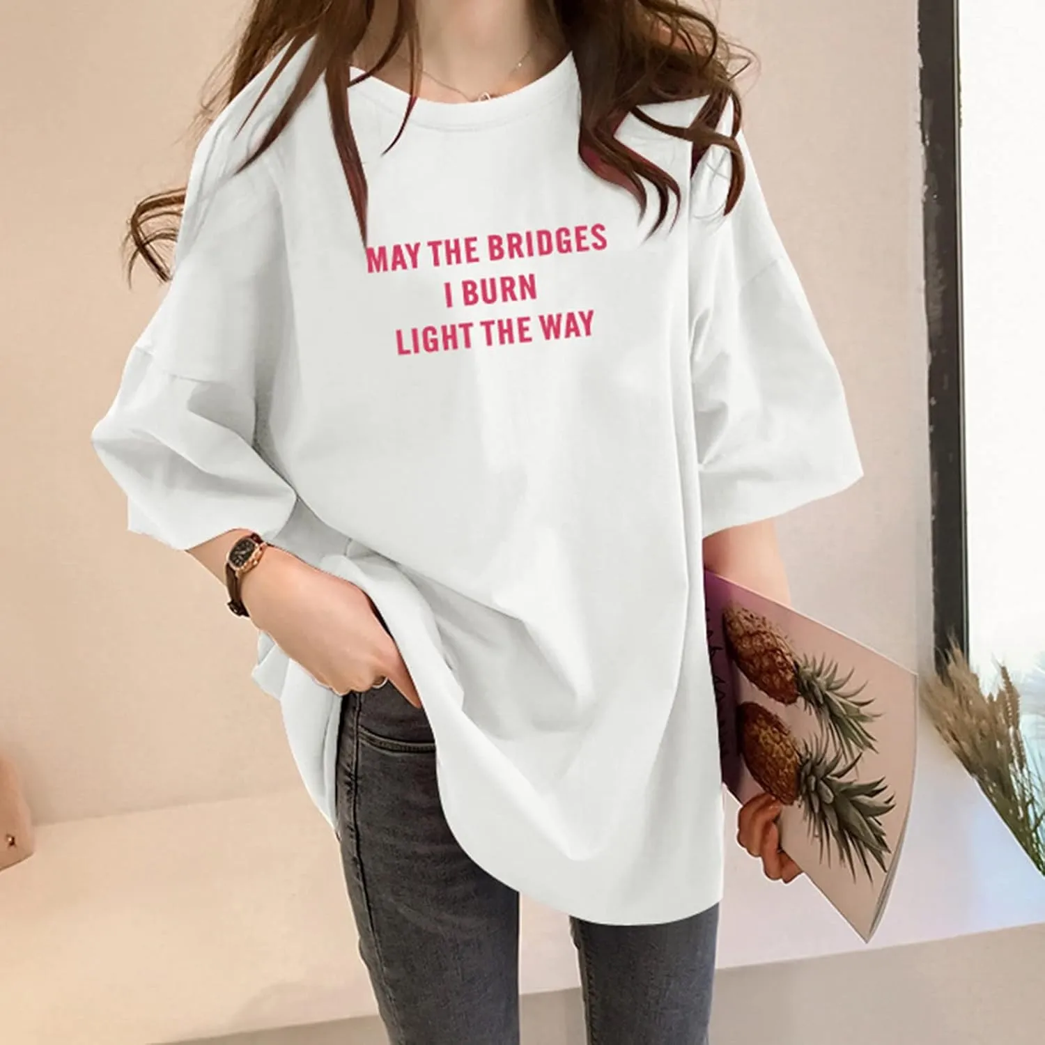 Womens Tops Round Neck Casual T Shirts Loose Tunic Blouses Holiday Tee Shirt Trendy Summer Pullover Western Wear