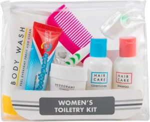 Women’s Travel Toiletry Bag with Supplies, 15 Piece Travel Size TSA Compliant Oral Care and Grooming Essentials Kit
