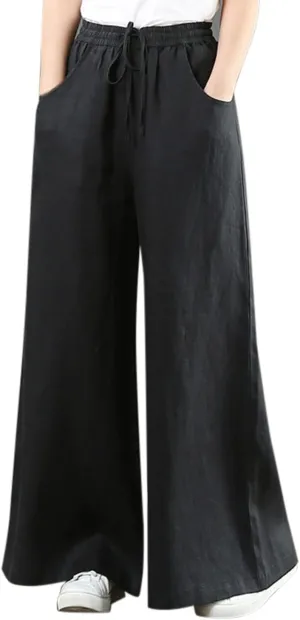 Womens Wide Leg Pants Dressy Comfy Loose Flowy Cotton Linen Pants Summer Casual Beach High Waisted Palazzo Trousers
