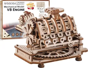 WOODEN.CITY Wood Engine Model Kit 3D Puzzle - 3D Wooden Puzzle Model Engine Kit for Adults - V8 Engine Model Kit That Works 3D Wooden Puzzles for Adults - Model Engine Working 3D Wood Puzzles Adult