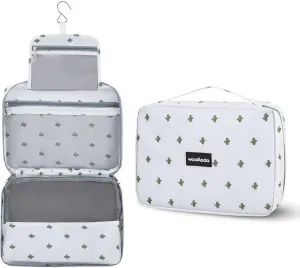 WOOMADA Toiletry Bag with Hanging Hook, Travel Toiletry Bag, Travel Makeup Bag, Cosmetic Organizer for Brushes Set, Shampoo, Full Sized Container for Women (cactus)