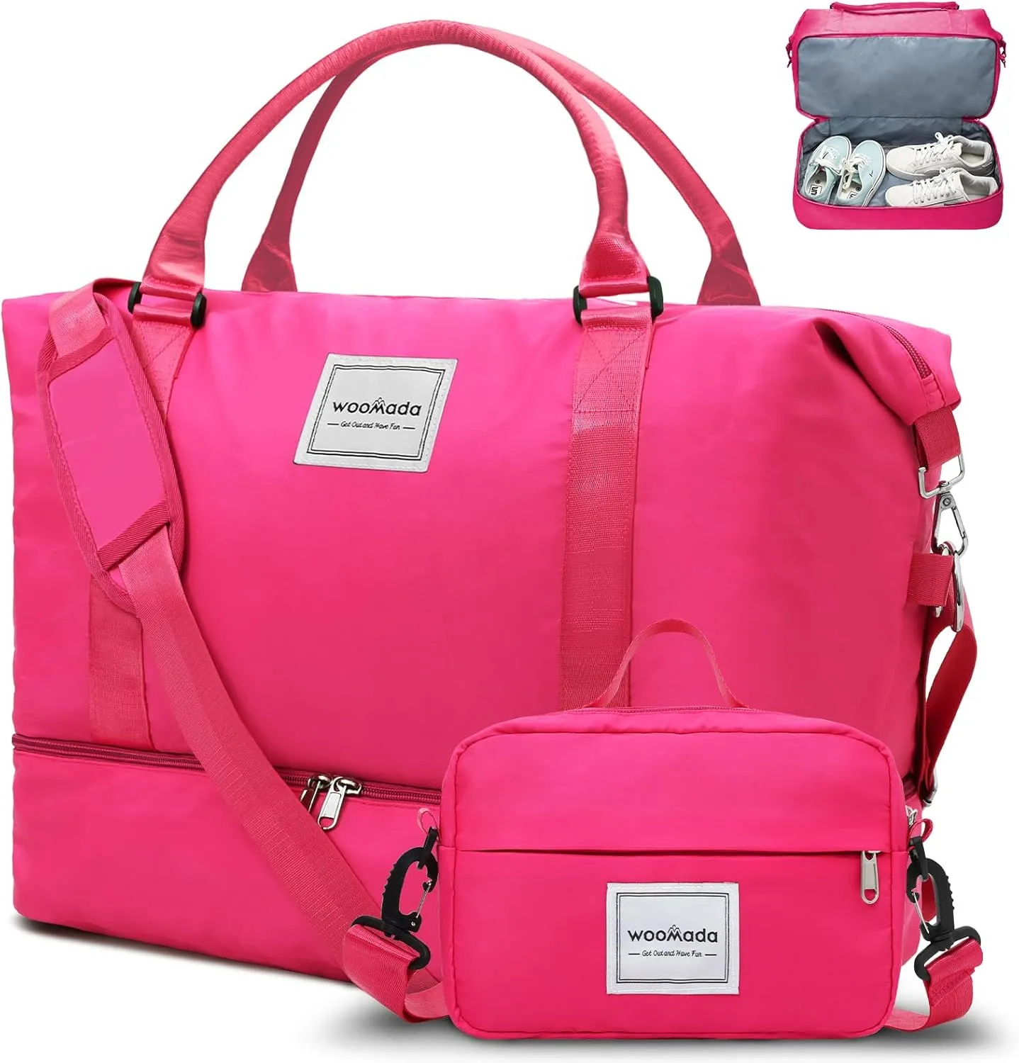 WOOMADA Weekender Bag for Women,Travel Carry On Bag with Shoe Compartment, Hospital Mom Bag for Labor and Delivery, Overnight Travel Duffle Bag with Toiletry Bag(hot pink)