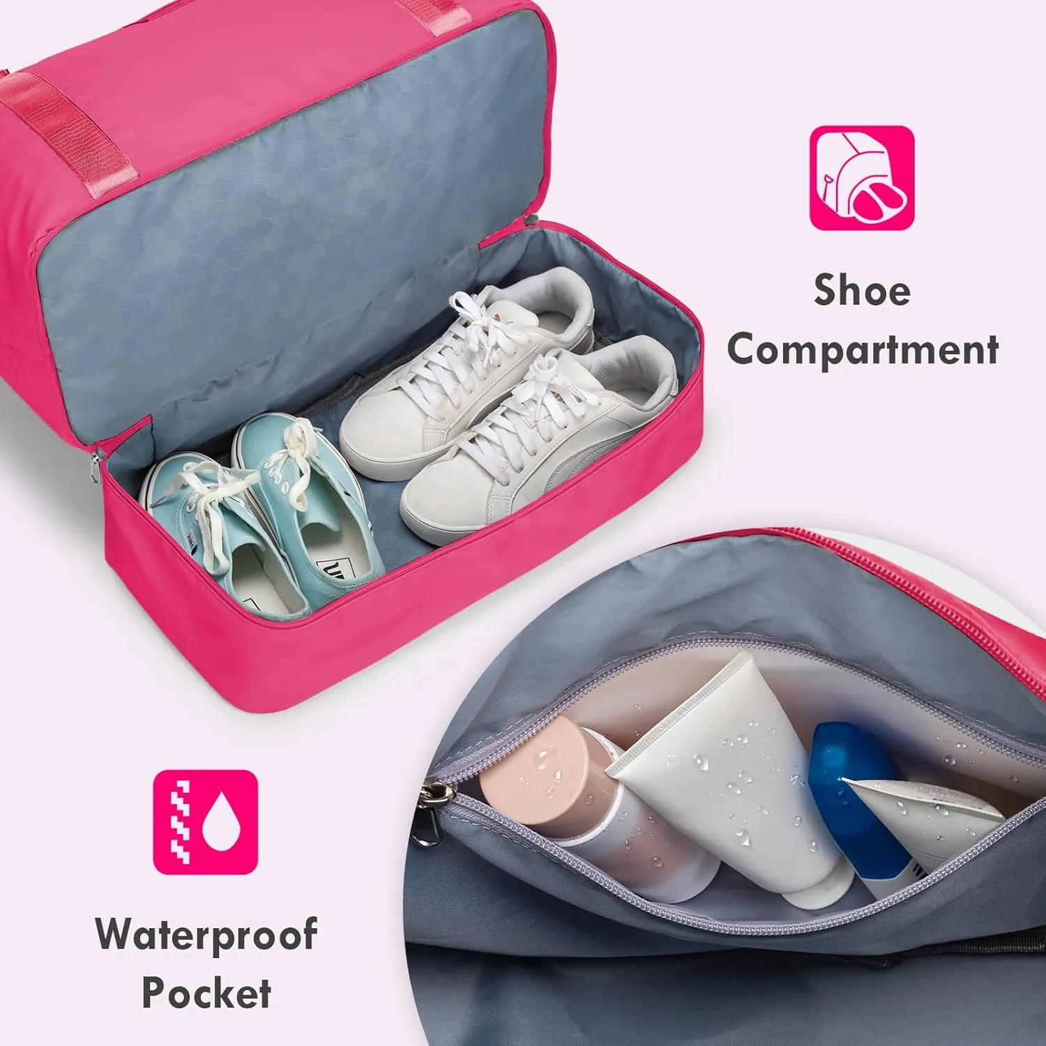 WOOMADA Weekender Bag for Women,Travel Carry On Bag with Shoe Compartment, Hospital Mom Bag for Labor and Delivery, Overnight Travel Duffle Bag with Toiletry Bag(hot pink)