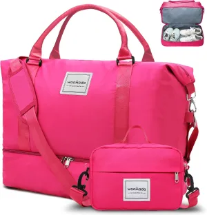 WOOMADA Weekender Bag for Women,Travel Carry On Bag with Shoe Compartment, Hospital Mom Bag for Labor and Delivery, Overnight Travel Duffle Bag with Toiletry Bag(hot pink)