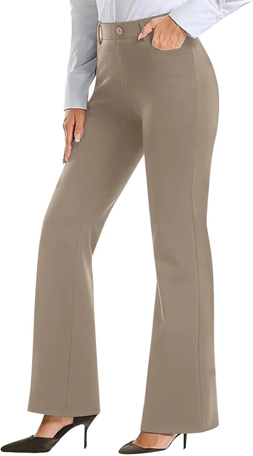 Work Pants Women Business Casual Dress Pants Bootcut Trousers Pants with Pockets Ladies High Waisted Pants