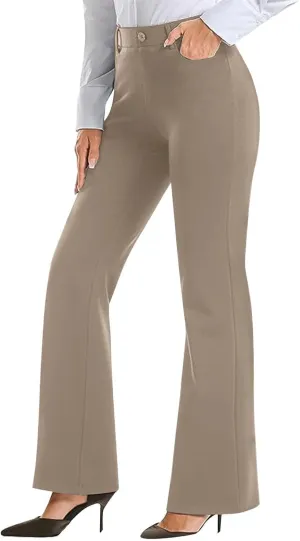 Work Pants Women Business Casual Dress Pants Bootcut Trousers Pants with Pockets Ladies High Waisted Pants