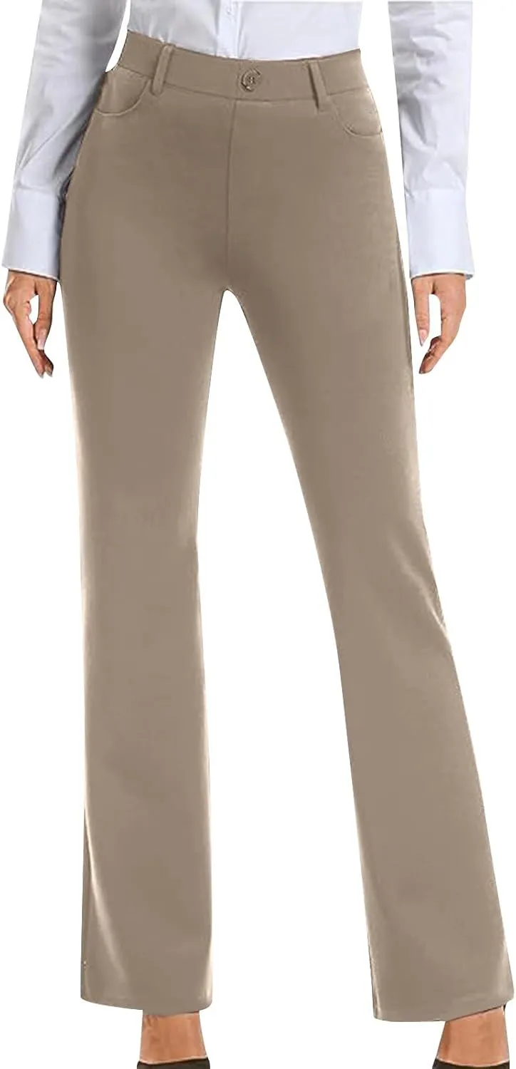 Work Pants Women Business Casual Dress Pants Bootcut Trousers Pants with Pockets Ladies High Waisted Pants