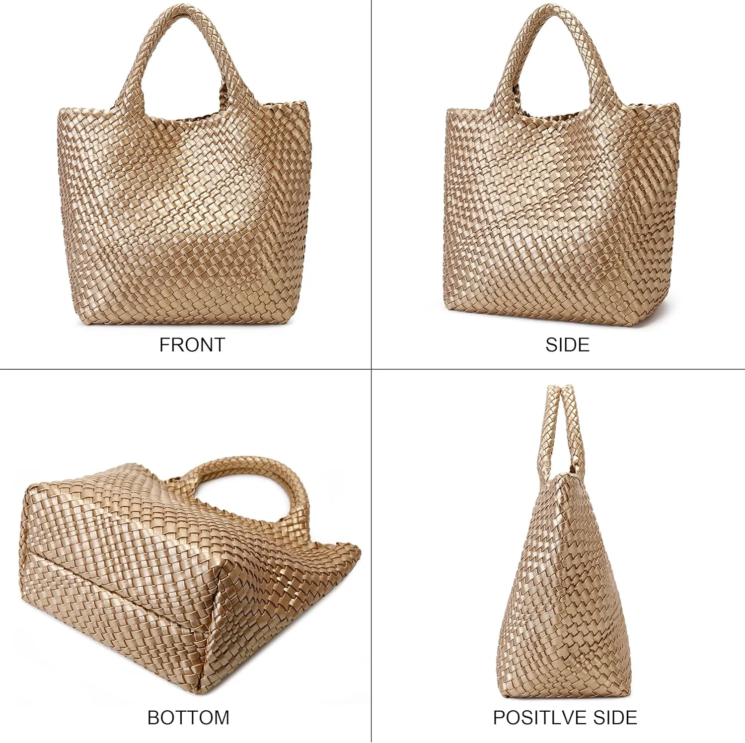 Woven Bag for Women, Vegan Leather Tote Bag Large Summer Beach Travel Handbag and Purse Retro Handmade Shoulder Bag