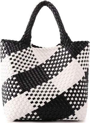 Woven Bag for Women, Vegan Leather Tote Bag Large Summer Beach Travel Handbag and Purse Retro Handmade Shoulder Bag