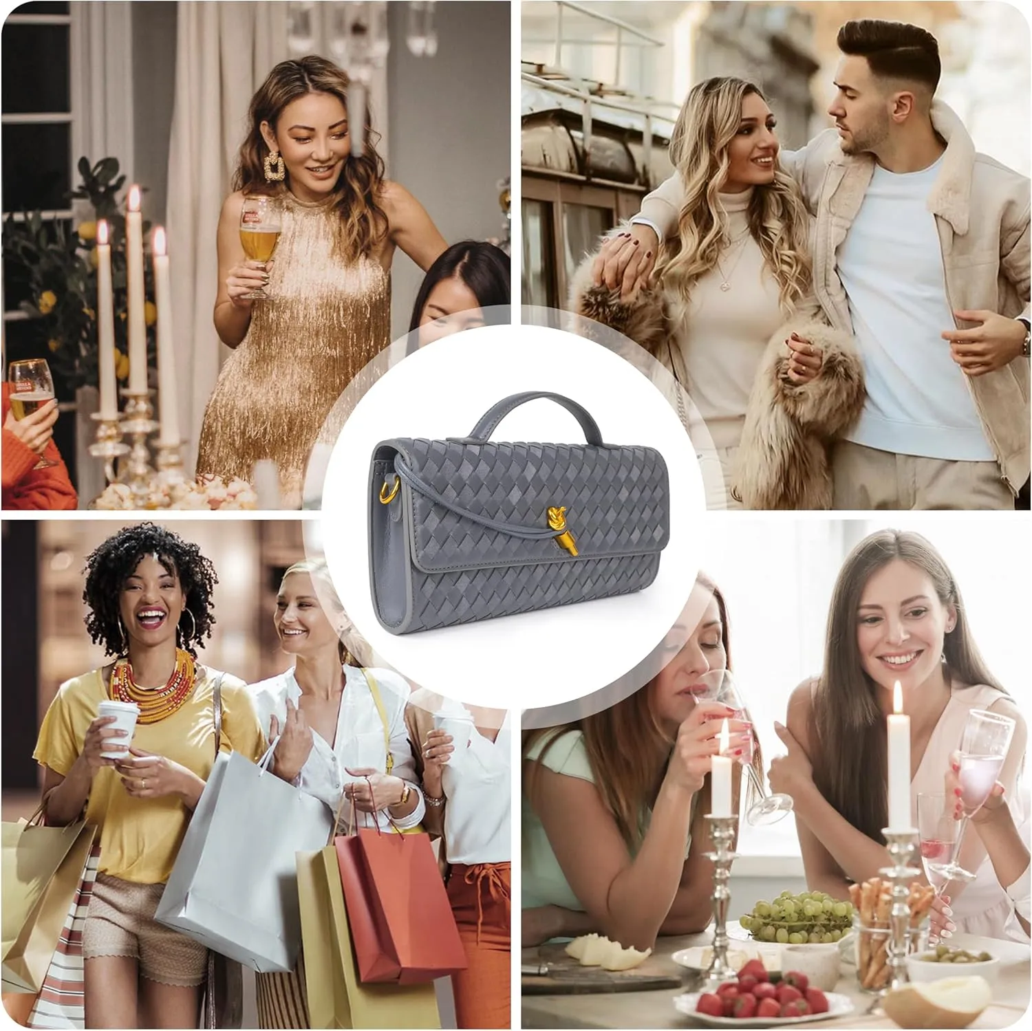 Woven Purse For Women Evening Clutch Woven Leather Handbags Crossbody Bag Suede Purse Formal Evening bag