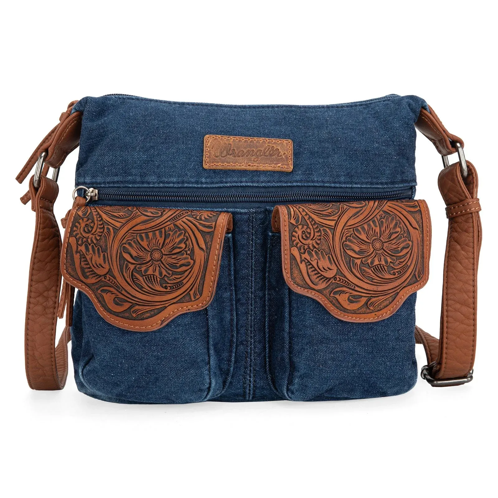 Wrangler Floral Tooled Denim Cossbody Navy