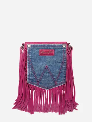 Wrangler Leather Fringe Jean Denim Pocket Crossbody Bag