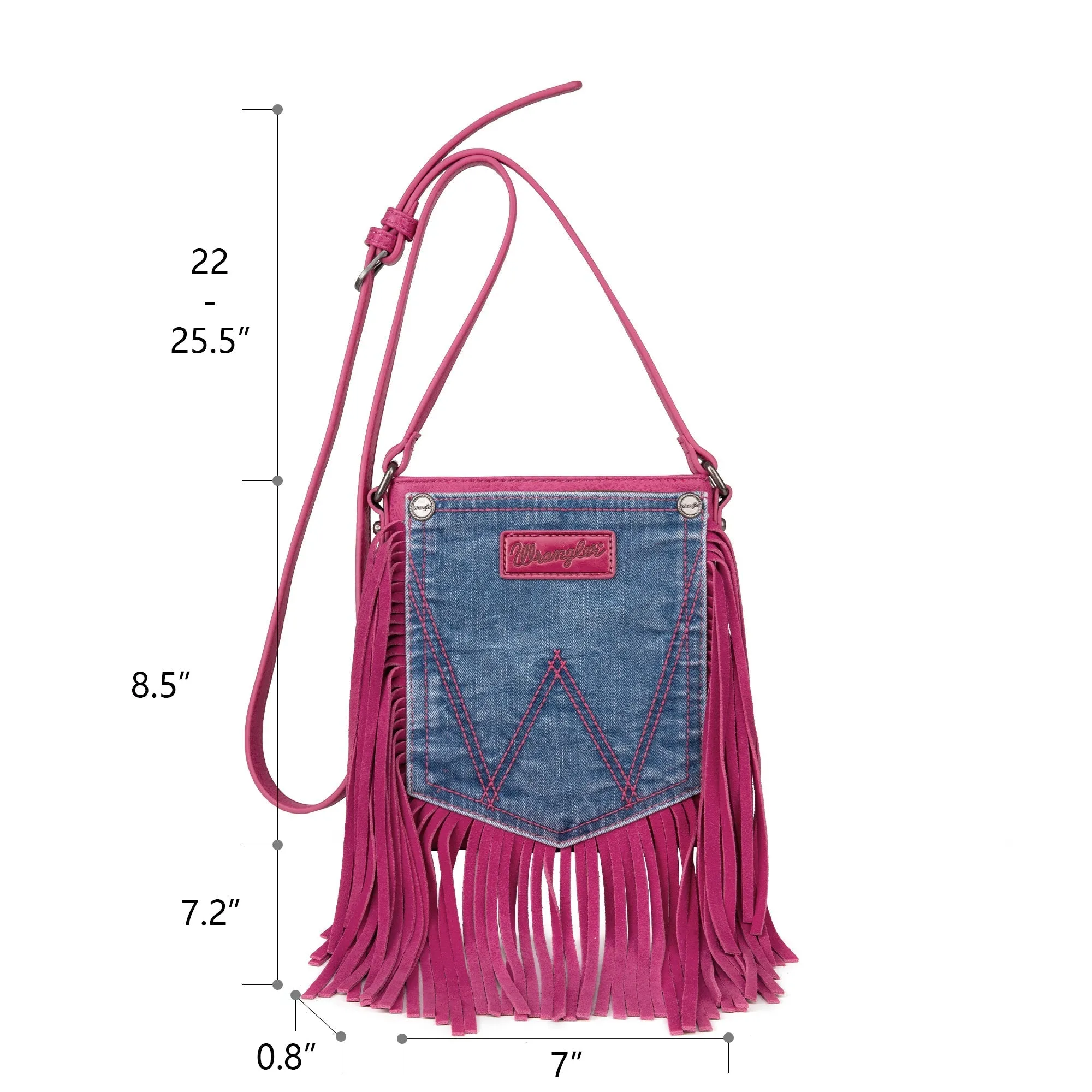 Wrangler Leather Fringe Jean Denim Pocket Crossbody Bag