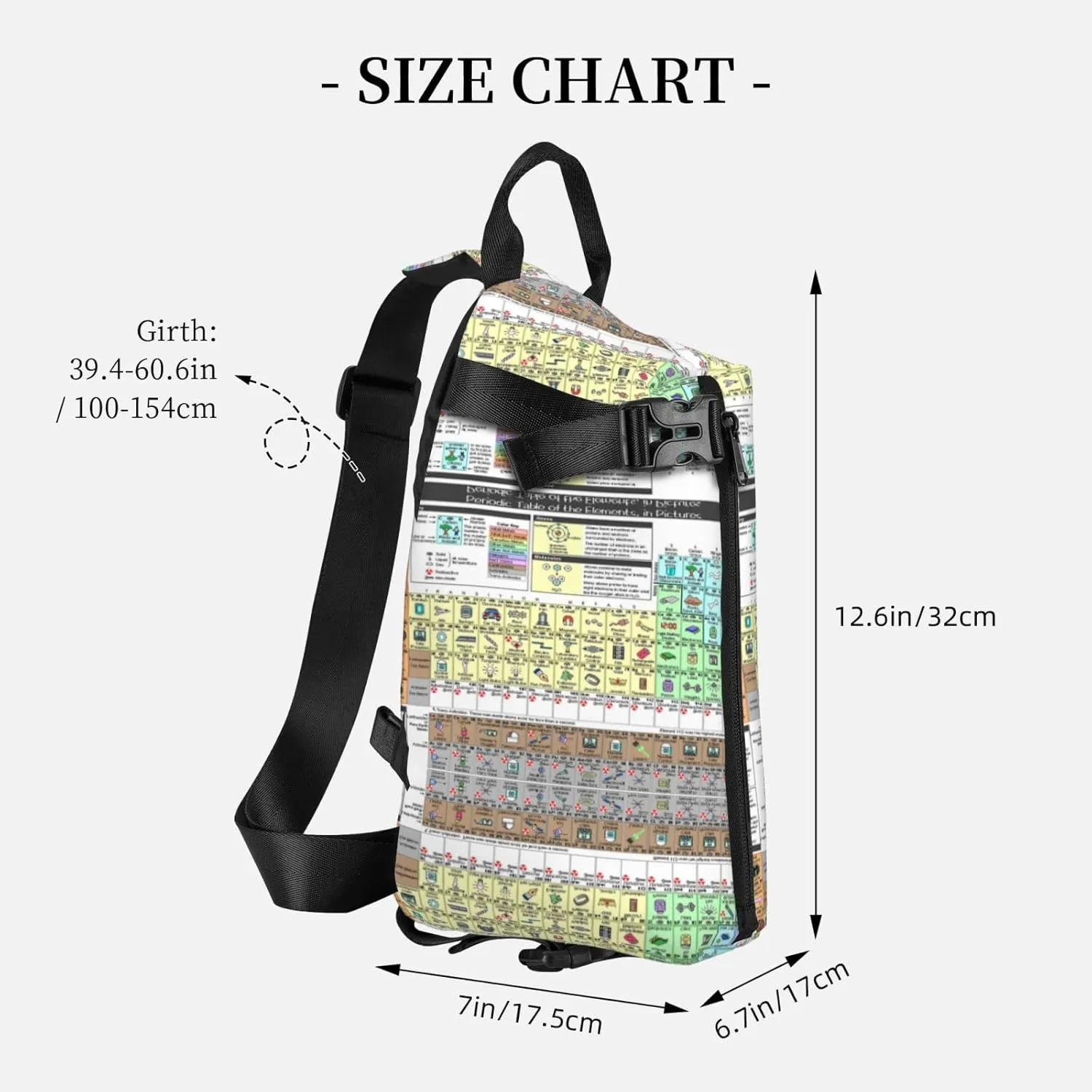 Wurton Periodic Table Of Elements Print Travel Crossbody Backpack Bag,Lightweight Sling Bag For Travel Unisex