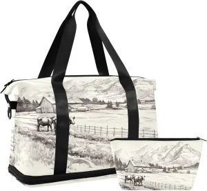 xigua Gym Bag Farm with Cattle Travel Duffel Bag - Sports Gym Bag with Dry Wet Pocket Cosmetic bag & Shoes Compartment for Women and Men