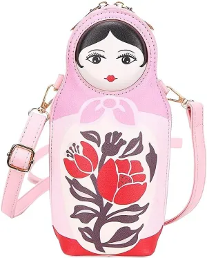 Ximimark 1pcs Russian Doll Shape Shoulder Bag - PU Leather Crossbody Bag for Women