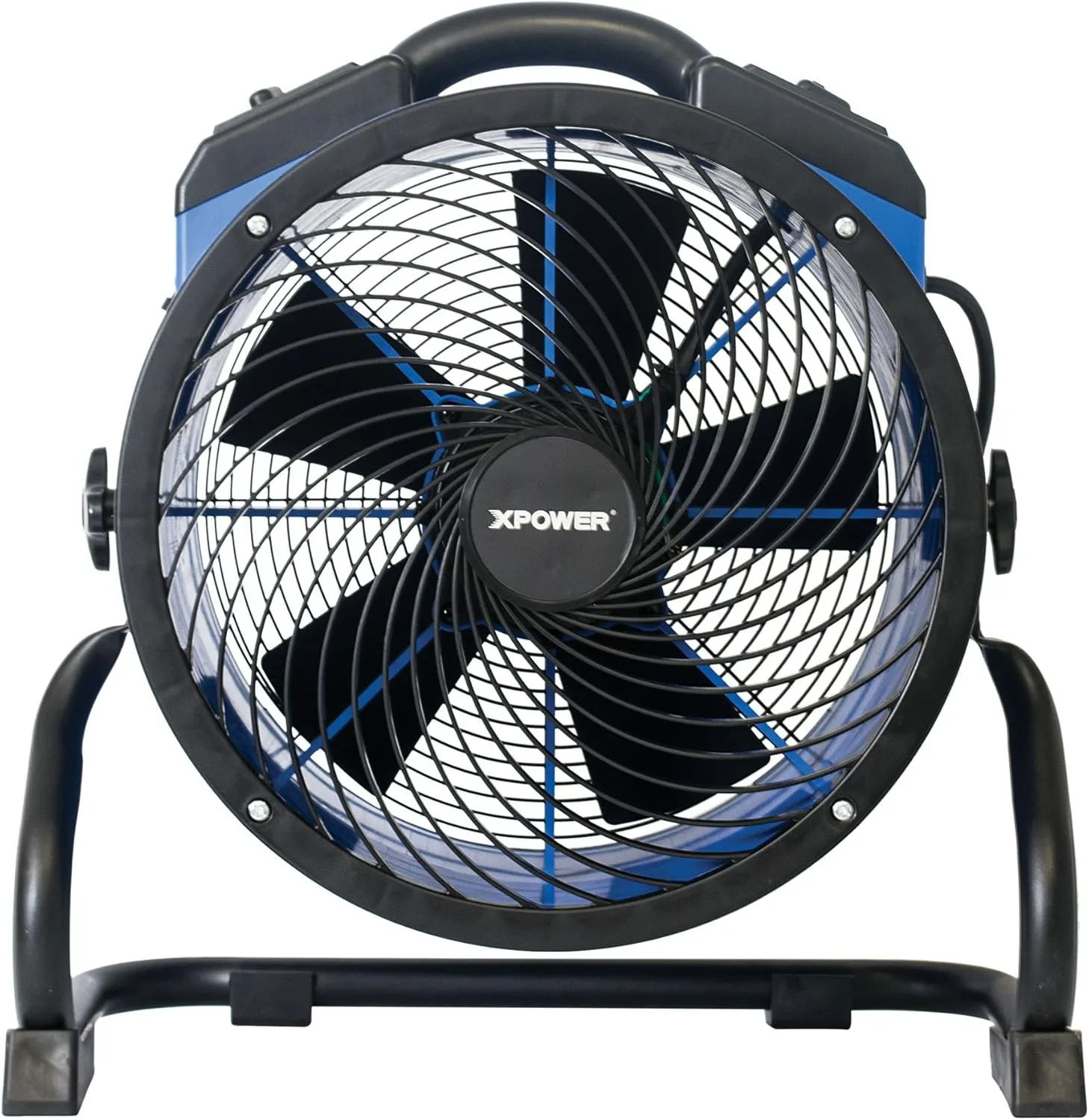 XPOWER FC-300 Heavy Duty Industrial High Velocity Whole Room Air Mover Air Circulator Utility Shop Floor Fan, Variable Speed, Timer, 14 inch, 2100 CFM, Black, Blue
