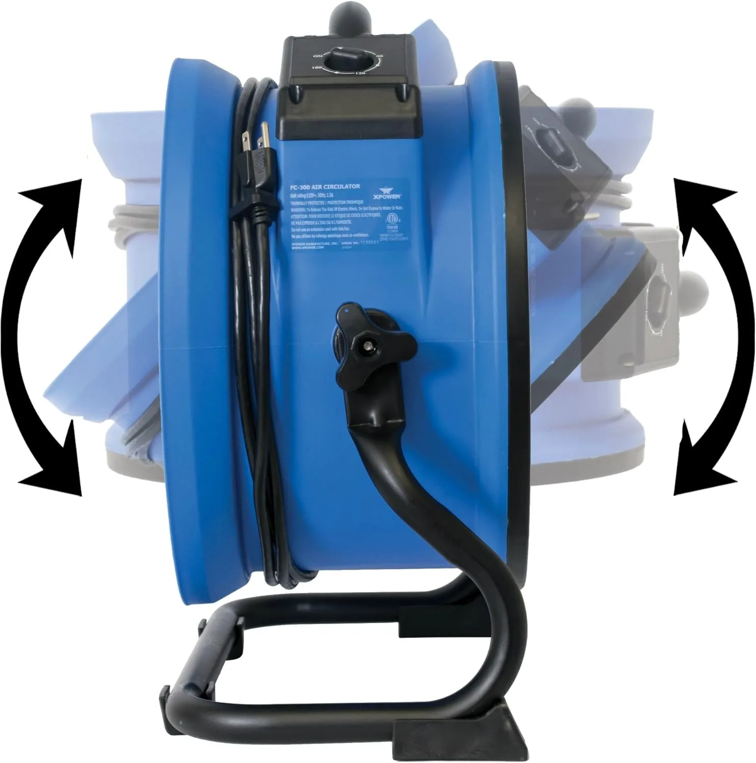 XPOWER FC-300 Heavy Duty Industrial High Velocity Whole Room Air Mover Air Circulator Utility Shop Floor Fan, Variable Speed, Timer, 14 inch, 2100 CFM, Black, Blue