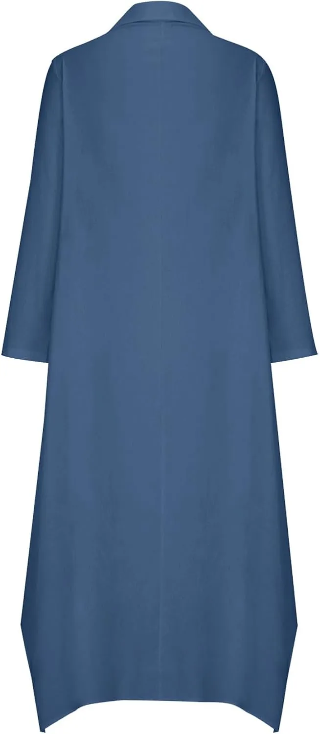 XUNRYAN Womens Summer Casual Cotton Linen Shirt Dress Roll Up Long Sleeve Maxi Dresses Beach Sundress Pockets Vacation Outfit