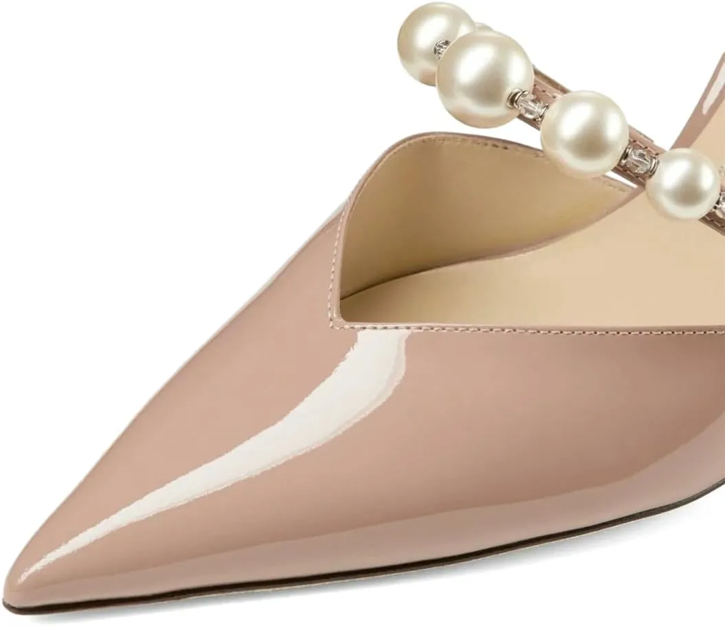 XYD Women D'Orsay Bridal High Heel Pumps Pointed Closed Toe Single Strap with Pearls Crystals Evening Party Wedding Shoes