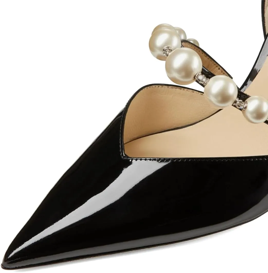XYD Women D'Orsay Bridal High Heel Pumps Pointed Closed Toe Single Strap with Pearls Crystals Evening Party Wedding Shoes