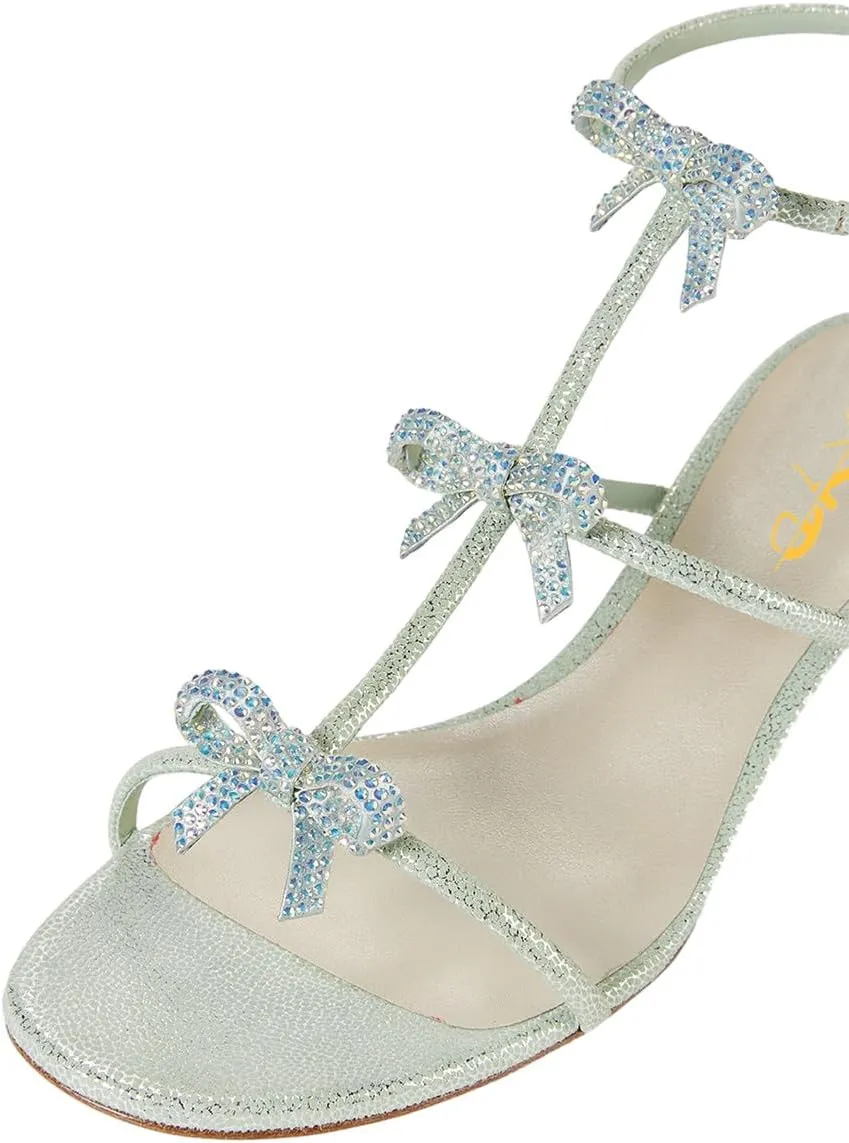XYD Women Gladiator Rhinestone Crystals Block Chunky Heels Open Toe Sandals Crossover Strap Bow Knots Cutout Party Evening Date Shoes