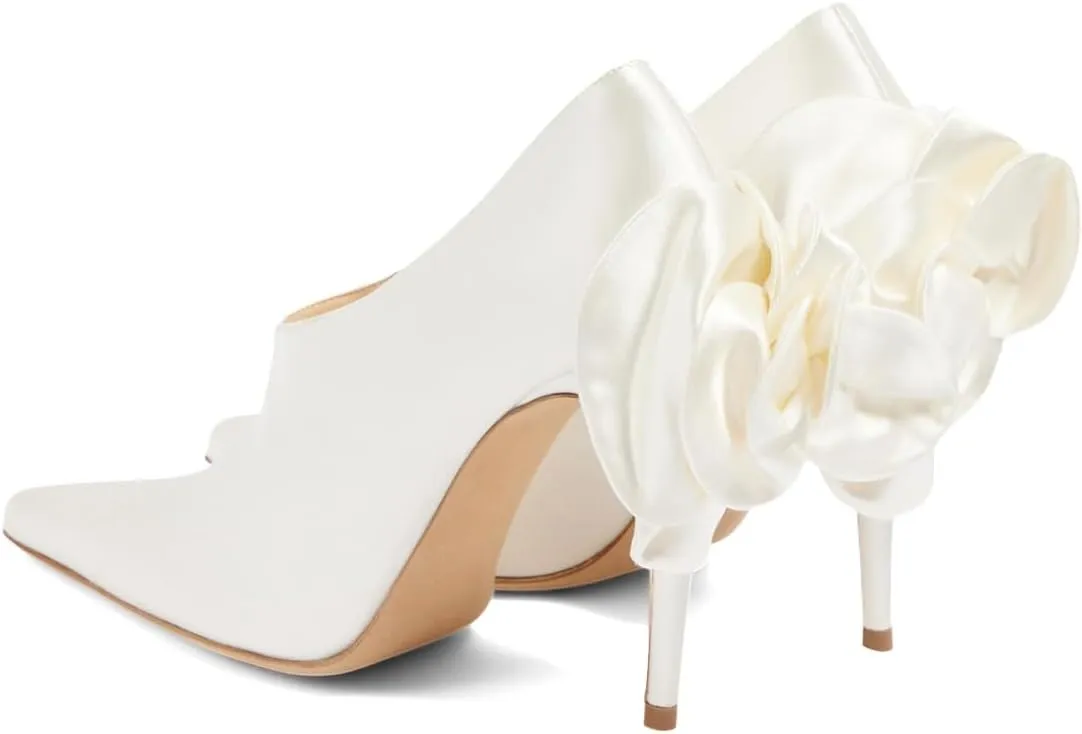 XYD Women Oversized Satin Flower Pumps Sexy Pointed Toe High Heels Stiletto Shoes for Evening Event Formal