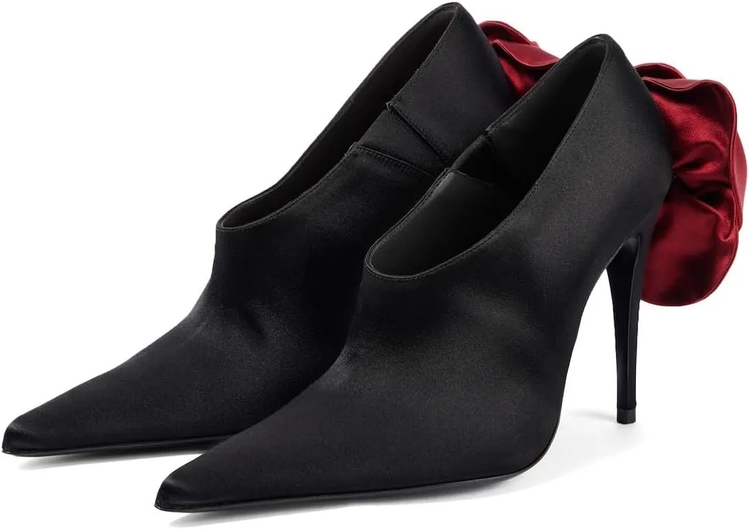 XYD Women Oversized Satin Flower Pumps Sexy Pointed Toe High Heels Stiletto Shoes for Evening Event Formal