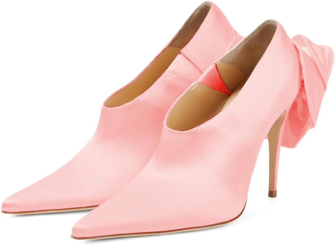 XYD Women Oversized Satin Flower Pumps Sexy Pointed Toe High Heels Stiletto Shoes for Evening Event Formal
